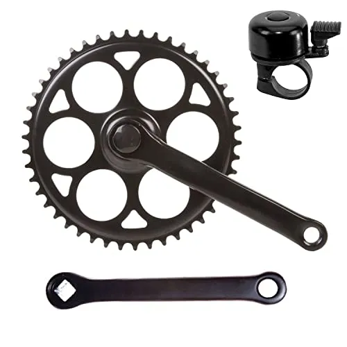 Kurbelgarnitur Tretkurbel Kurbel Kettenradgarnitur 46 Zähne Schwarz inkl. Fahrradklingel