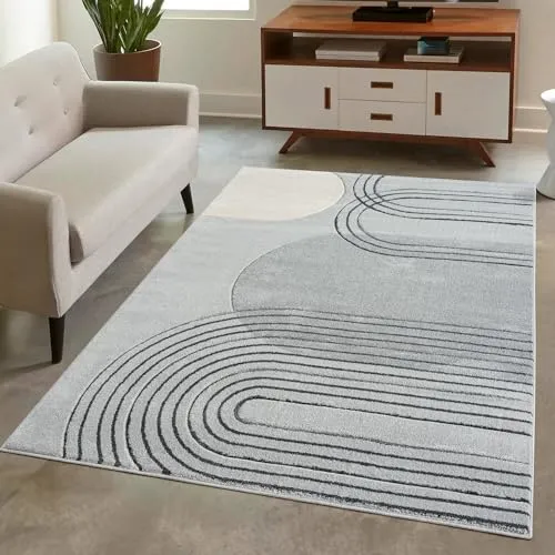 carpet city Teppich Kurzflor Grau 140x200 cm - Modernes Geo-Muster mit 3D-Effekt - Teppich in trendy Grau mit geometrischem 3D-Muster, perfekt für Wohnzimmer, Schlafzimmer und mehr. Pflegeleicht, strapazierfähig und ideal für Fußbodenheizung.