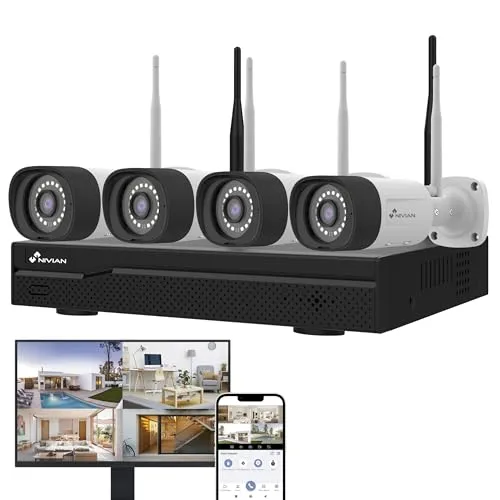 NIVIAN WLAN-Kamera-Set, Überwachungskamera Set, KI-Personenerkennung, Zwei-Wege-Audio, Nachtsicht, EseeCloud-App, HDMI-Ausgang für TV/Monitor (10 Kanäle