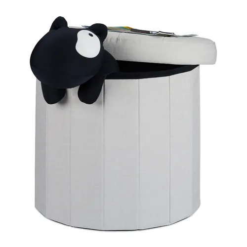 relaxdays Sitzhocker mit Stauraum Größe L rund, Creme - Praktischer Sitzhocker mit Stauraum für Wohnzimmer und Kinderzimmer. Faltbar, belastbar bis 300 kg und ideal zur Aufbewahrung von Decken und Spielsachen. Stilvolles Design in Creme.