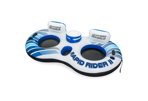 Bestway Hydro-Force Rapid Rider II 2-Personen-Schwimmring - Wasserspielzeug mit integrierter Kühlbox, 2 Getränkehaltern und komfortablen Rückenlehnen für entspanntes Schwimmen und Snacks im Wasser.