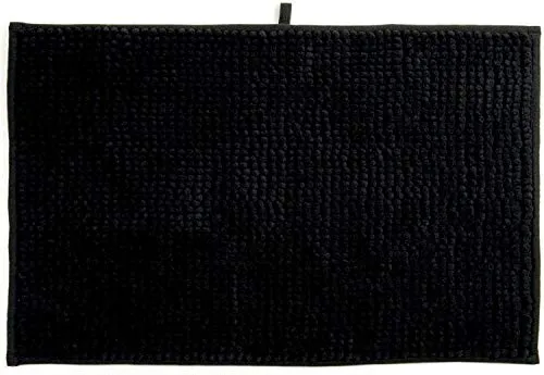 MSV Badteppich Badvorleger Duschvorleger Chenille Hochflor Badematte 40x60 cm – Schwarz