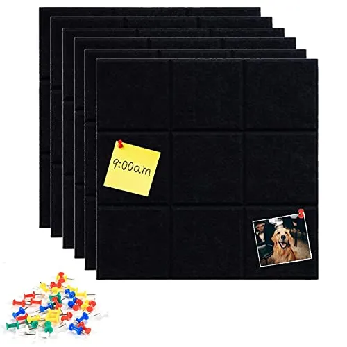 Große Filz Pinnwand,6 Stück Selbstklebend Platz Korkplatte mit 35 Pinnnadeln,Memotafeln Memo Boards Bulletin Board Wanddekoration,für Foto Hängen Bulletin Tafeln Heimdekoration und Büro (Schwarz)