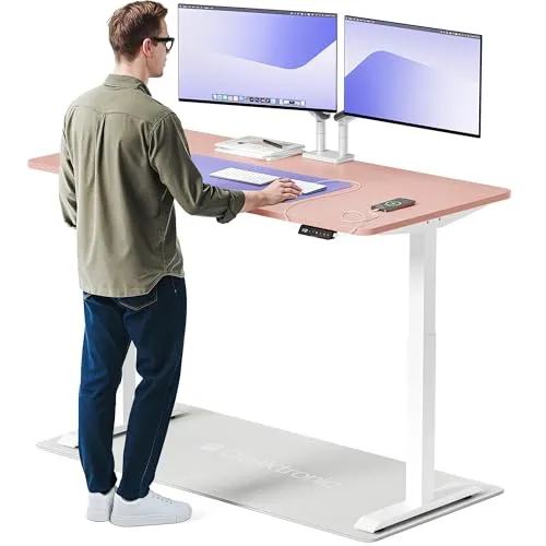 Desktronic HomeOne Elektrisch höhenverstellbarer Schreibtisch 160x80cm Weiß/Rosa mit Memory-Funktion
