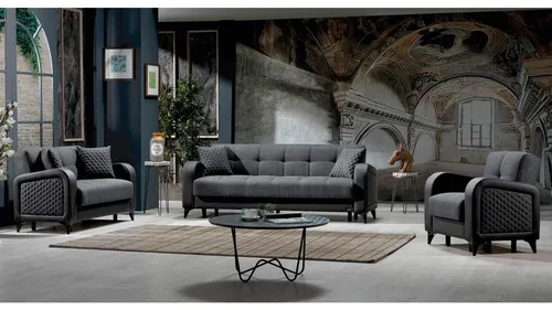 Sofagarnitur 3-teilig River in Dunkelgrau mit Bettfunktion von Seher Bomis