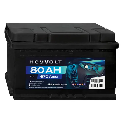 HeyVolt 80Ah 12V 670A Start Autobatterie ersetzt 75Ah 77Ah 85Ah