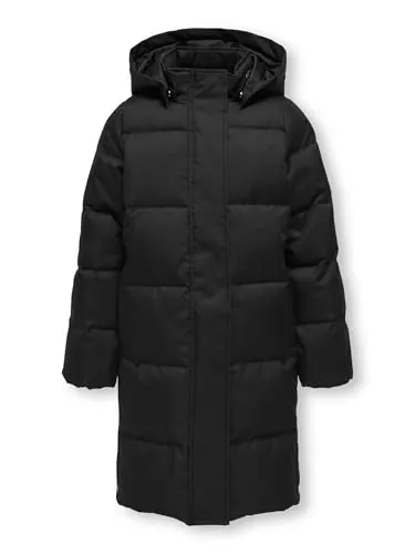 KIDS ONLY Mädchen KOGIRENE Puffer Coat OTW NOOS - Schwarze Jacke mit Kapuze, gefüllt mit warmen synthetischen Fasern für optimalen Komfort