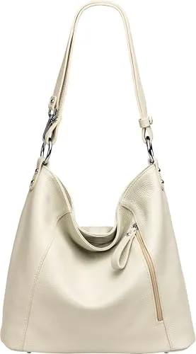 Caspar Sportlich Elegante Ledertasche 2-in-1 Damen Schulter- und Umhängetasche - PREMIUM LINE - Modell No.806 - Made in Italy, Farbe:beige, Accessoires:One Size