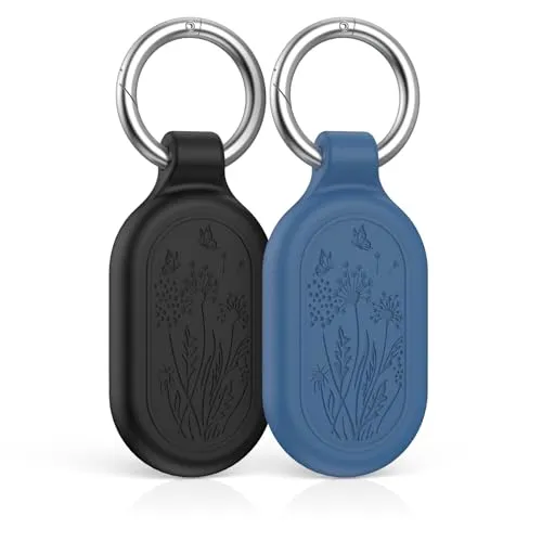 [2 Stück] Halterung für Galaxy Smarttag2, MOWYEOK Silikon GPS Tracker Verstecktes wasserdichtes Halterung, Mit Schlüsselanhänger, Geeignet für Schlüssel, Geldbörse, Gepäck（Schwarz + Blau）