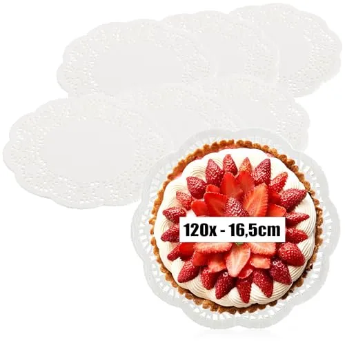 com-four® 120x Tortenunterlage - Tortenspitzen als Unterlage zum Dekorieren und Servieren - Tortenteller aus Papier klein - Getränkeuntersetzer (120 Stück - Ø 16.5cm)