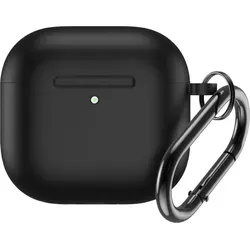 Silikonhülle kompatibel mit Airpods 4 mit Karabinerhaken Schwarz - Schwarz
