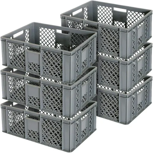 BRB-Lagertechnik Stapelbox 6x Eurobehälter - Robust und formstabil - Stapelbox aus lebensmittelechtem PE-HD, ideal zum Lagern und Transportieren von Waren. Mit optimaler Luftzirkulation, spülmaschinenfest und temperaturbeständig von -40ºC bis +60ºC.