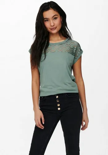 ONLY Spitzenshirt ONLNICOLE – Spitzendetails für eleganten Auftritt im Alltag figurbetont, Jersey, Viskose, Rundhals, unifarben