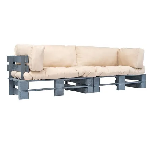 vidaXL 2-tlg. Outdoor-Sofa-Set Paletten Kissen Sandfarben - Entspannen Sie stilvoll mit diesem robusten Garten-Sofa-Set aus Kiefernholz. Ideal für Terrasse oder Garten, bietet es höchsten Komfort mit dicken, abnehmbaren Kissen. Ein rustikales Design, das jeden Außenbereich aufwertet.