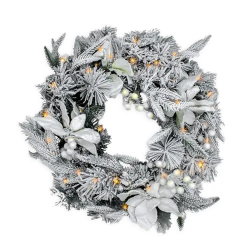 LED Tannenkranz mit Schnee und Blumen