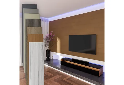 Hexim Wanddekoobjekt Tick (Paneele aus MDF - Wandpaneele Wandverkleidung Holzpaneele Natur Wand Holzoptik Innen Holzverkleidung Verblender Dekorpaneele (2,08 m² Tick + Montagekleber HexPro P63)