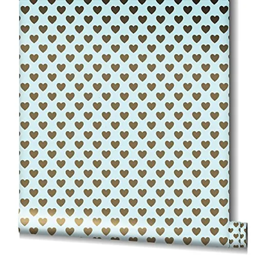 Geschenkpapier Rolle 10m Geburtstag Herzen Gold Türkis für Kinder Premium Qualität Made in Germany