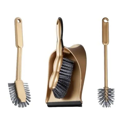 blackstone Kehrgarnitur-Set Besen und Schaufel Metallic Look stressfreie, effektive & gründliche Reinigung (Gold + Zubehör)