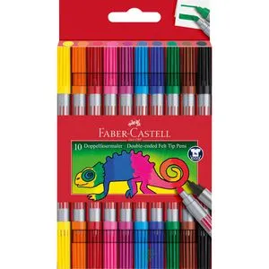 Faber-Castell Doppel Non-permanent Faserschreiber - 10 Farben - Schreibutensilien für kreative Köpfe: 10 farbige Faserschreiber mit Filzspitze, ideal für Kinder und Hobbykünstler. Perfekt für kreative Projekte und unkompliziertes Zeichnen.