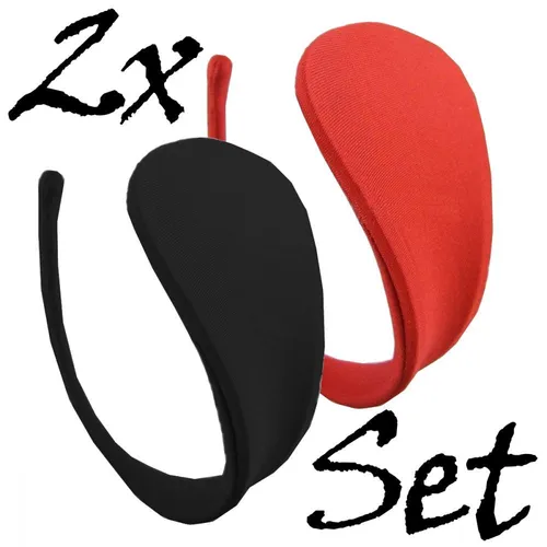 2er C-String Set Damen Unifarben Slip Micro Bikini Schwarz Rot Tanga S/M/L
