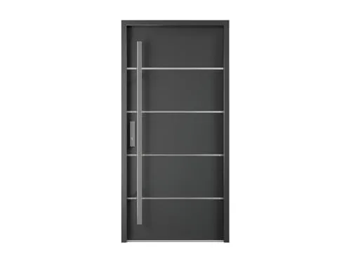 Vente-unique - Porte d'entrÈe en acier pleine et inox H207 x L100 cm anthracite - poussant droit - LUSADA