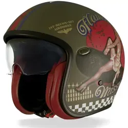 Premier Vintage Pin Up Jethelm in Grün, Größe S für Männer - Motorradhelm mit Tri-Composite-Mix für optimale Sicherheit, integrierter Sonnenblende und stilvollem Vintage-Design. Ideal für modische Fahrer.