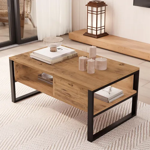 [en.casa] Couchtisch Laukaa - Beistelltisch mit 2 Ablagefächern - Beistelltisch fürs Wohnzimmer mit stilvollem Design und 2 praktischen Ablagefächern. Schneller und einfacher Aufbau, ideal für jedes Zuhause.