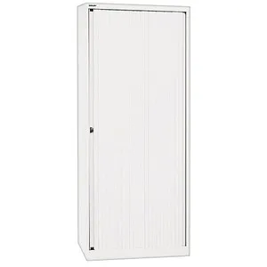 BISLEY Rollladenschrank verkehrsweiß 4 Fachböden - Sonstige Büroschränke aus Stahl mit 4 höhenverstellbaren Fachböden, abschließbar und platzsparend durch Rollladen-Design – ideal für jedes Büro!