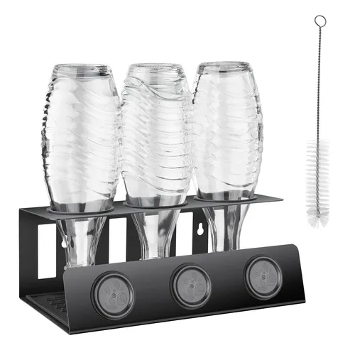 tectake® Küchen Organizer Abtropfgestell Geschirr für Sodastream Flaschen - Wassersprudler mit Platz für bis zu 3 Flaschen, inklusive praktischer Deckelhalterung und herausnehmbarer Abtropfwanne für einfache Reinigung. Ideal für eine ordentliche und saubere Küche!