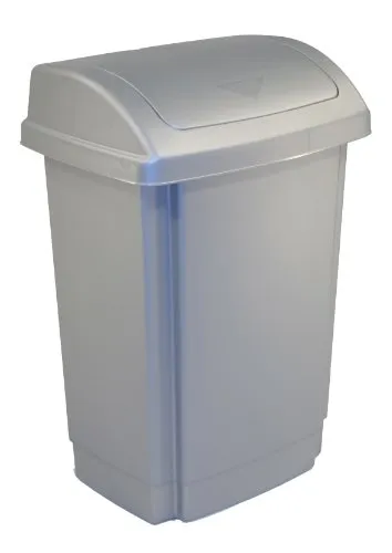 Plast Team 13410803 Abfalleimer mit Schwingdeckel, 25 L, silber