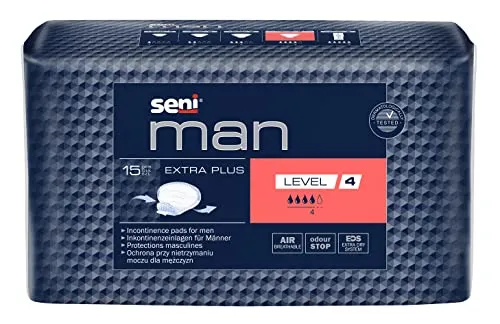 SENI MAN EXTRA PLUS Inkontinenzeinlage für Männer - Inkontinenzeinlagen für Männer mit anatomischer Passform, optimalem Schutz und atmungsaktiver Außenschicht für gesunde Haut und hohen Tragekomfort.