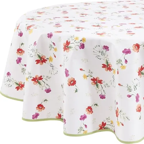 Erwin Müller Tischdecke abwaschbar Blumen rund 160 cm Ø - Tischdecken aus 50% Baumwolle und 50% Polyester, abwaschbar und ideal für jeden Anlass, pflegeleicht und langlebig.