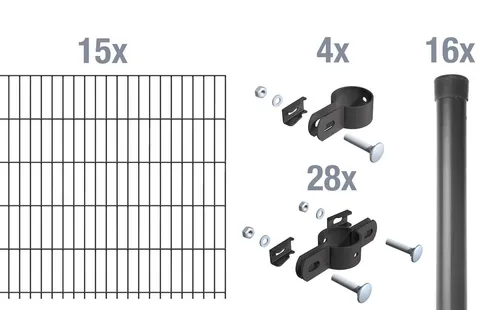 Alberts 683917 Einstab-Gittermatten-Set | Stabiler Zaun in anthrazit - Gartenzäune aus robustem Stahl mit Kunststoffbeschichtung, langlebig und rostgeschützt. Komplett-Set für einfache Montage, ideal für Ihre Gartenumrandung.