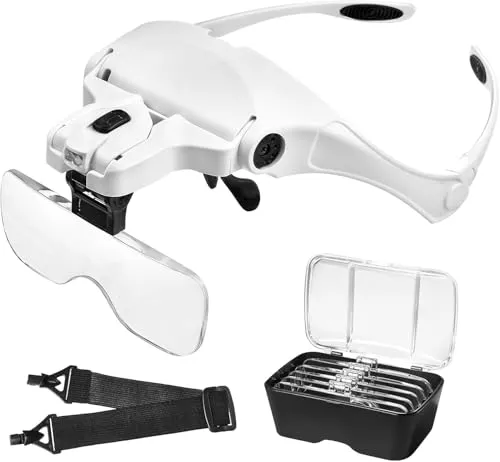 Anpro Lupenbrille mit Licht - Verstellbare LED Kopfbandlupe - Leselupen mit 5 austauschbaren Linsen für optimale Vergrößerung, leicht und ideal für präzise Handwerksarbeiten und Reparaturen, inklusive LED-Beleuchtung für besten Arbeitskomfort.