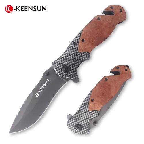 Original KEENSUN | Klappmesser Einhandmesser Taschenmesser | Camping Messer HOLZ