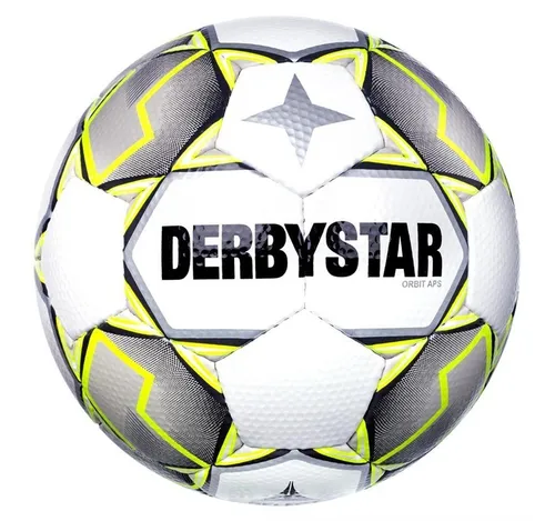 Derbystar Brillant Orbit APS v21 Fußball, Weiss/GRAU/GELB, 5 - Trainingsball für Fußball mit weichem Ballkontakt, handgenäht und ideal für Wettspiele mit ausgezeichnetem Sprung- und Flugverhalten.