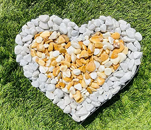 Gartenwelt Riegelsberger Herz Gitter mit kleinen Carrarra & Giallo Siena Steinen für Allerheiligen Grabschmuck Grabgestaltung Grabdeko Pflanzschale