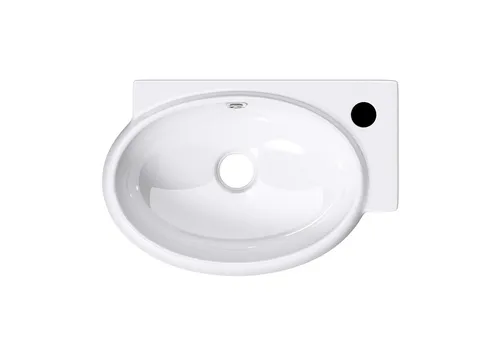 Mai & Mai Gäste WC Waschbecken Brüssel001 - Hochwertiges Hänge- und Aufsatzwaschbecken aus Keramik, 42x28x15 cm, mit selbstreinigendem NANO-Effekt. Ideal für Gäste-WCs, einfache Montage und elegantes Design in Weiß.