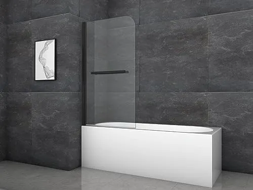 Marwell Badewannenfaltwand Black Vital 1 - 80 x 140 cm - Duschkabinen & -wände: Edle Faltwand mit mattschwarzem Aluminiumprofil und praktischem Handtuchhalter aus 6 mm Sicherheitsglas für Ihr modernes Badezimmer.