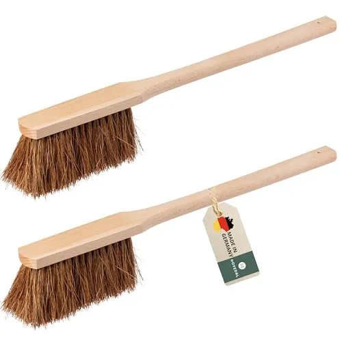 2er Set Handfeger Langer Stiel Kokos, Made in Germany, Handfeger mit langem Stiel aus Kokos und Holz, Kokos Handbesen mit langem Langstiel
