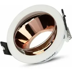 V-TAC Runder GU10 LED-Einbaustrahlerhalter in Weiß mit verstellbarer Roségold-Halterung