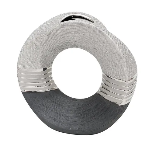 Dekohelden24 Dekovase - Edle moderne Keramik Vase rund geschwungen - Dekovase aus Keramik in Silber-Grau, 22 x 9 x 23 cm. Die geschwungene Form und das elegante Design setzen stilvolle Akzente in jedem Raum. Perfekt für Wohnzimmer, Büro oder Flur.