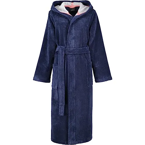 Cawö Home Damen Bademantel mit Kapuze - Doubleface 830 marine - Bademantel für Damen mit attraktivem Doubleface-Design, aus extrasofter, pflegeleichter Baumwoll-Mischung, ideal für gemütliche Stunden.