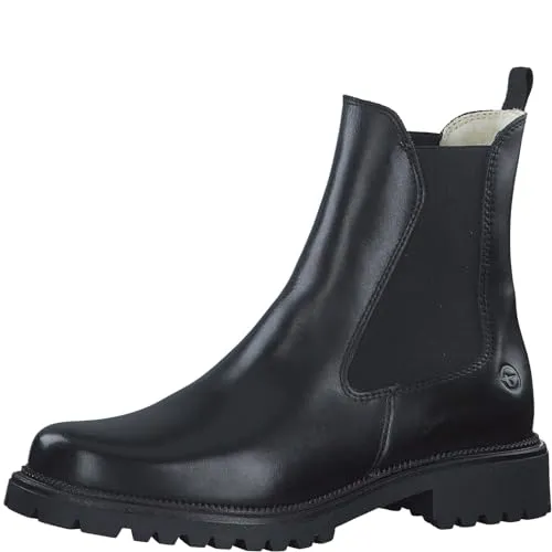 Tamaris Damen Stiefelette 1-26427-41 001 schmal - Echtes Leder, warm gefüttert und bequemer Blockabsatz mit 3 cm Höhe