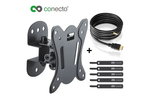 conecto TV-Wandhalterung TV Wandhalter für LCD LED Fernseher & Monitor, (bis 27 Zoll, inklusive HDMI-Kabel und Klett-Kabelbinder, neigbar, schwenkbar)