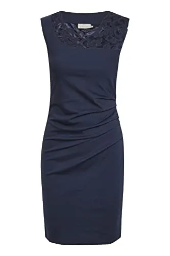 KAFFE Kleid India - Elegantes Cocktailkleid für Damen - Freizeitkleid aus 100% EcoVero Polyester, figurbetont mit schöner Spitzenverzierung am Ausschnitt, perfekt für besondere Anlässe.