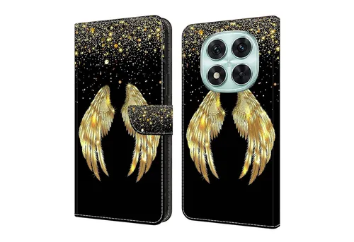 CLM-Tech Handytasche für Xiaomi Redmi Note 14 PRO 5G Hülle aus PU-Leder Klapphülle (goldene Flügel, Handyhülle mit Standfunktion - Wallet Flip Case inklusive Kartenfächer), Cover mit Magnetverschluss für Xiaomi Redmi Note 14 Pro 5G / 4G