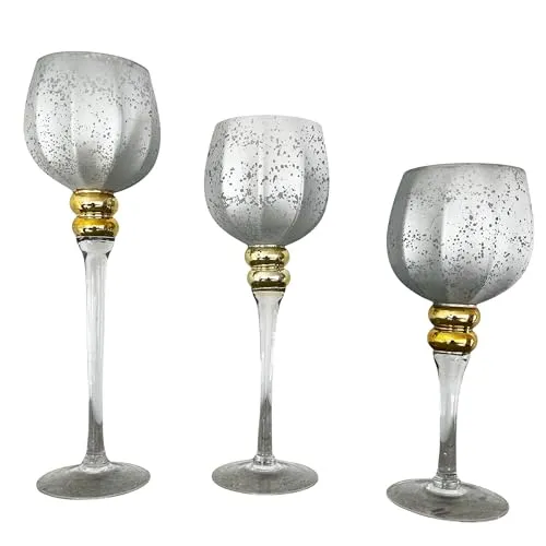 3-TLG. Set Windlichter aus Glas auf Fuß 30 cm + 35 cm + 40 cm - Kerzengläser auf Fuß - Glaskelche für Kerzen - Teelichthalter 3er Set - Kerzengläser hoch für Tischdeko