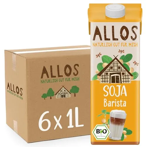 Allos Bio Sojadrink Barista | Vegane Milchalternative | 6 x 1L | Schäumbarer Soja Drink | vegan & laktosefrei | perfekt für Kaffee & Cappuccino