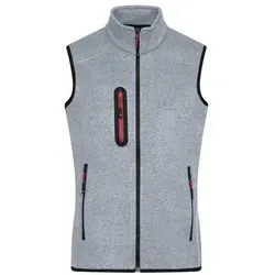 Ladies' Knitted Fleece Vest Strickfleece Weste mit Stehkragen rot/grau, Gr. XL